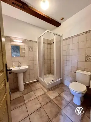 a bathroom with a shower and a toilet and a sink at Domaine de la calm in Villardonnel