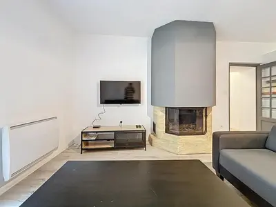 a living room with a couch and a tv and a fireplace at Le Garibaldi - Appartement proche du centre - Wi-Fi in Narbonne