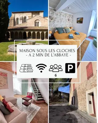a collage of photos of a house and a mansion at Le Nid de l'Abbaye - Maison de charme rénovée in Saint-Hilaire