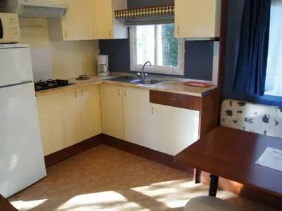 a small kitchen with a sink and a refrigerator at Mobil-home avec Terrasse pour 4 pers. - API-1-52-1601 in Sournia