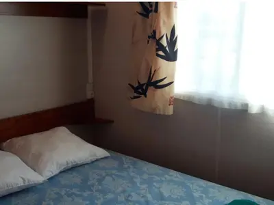 a bedroom with a bed with a pillow and a window at Mobil-Home avec Terrasse pour 4 pers. - API-1-52-1600 in Sournia