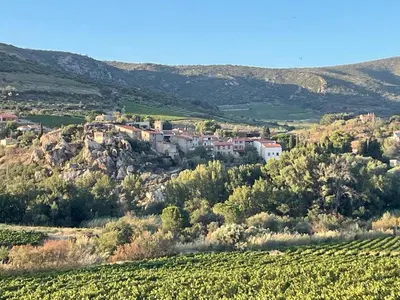 a village on a hill in a vineyard at Maison idéalement située au milieu des vignes in Planèzes
