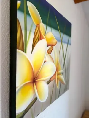 a painting of a yellow flower on a wall at Fleur de sel in Gruissan