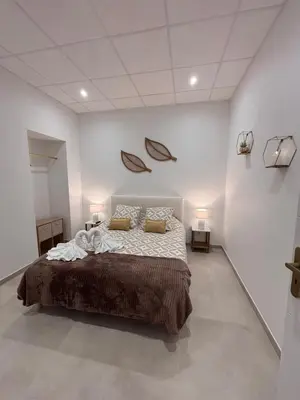 a bedroom with a large bed in a white room at Le Diamant in Narbonne