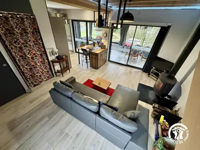 an overhead view of a living room with a couch at Grand sissou in Bugarach