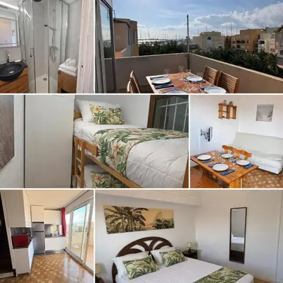 a collage of photos of a hotel room at Charmant appartement proche du port in Gruissan