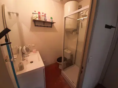 a bathroom with a shower and a sink and a toilet at Studio Narbonne in Narbonne
