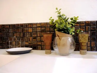 a vase with a plant in it on a table at Maison cosy au coeur du Pays Cathare - Corbières in Cascastel-des-Corbières