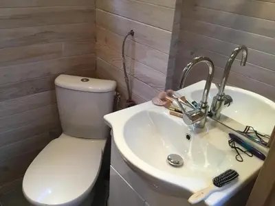 a bathroom with a toilet and a sink at Schwanenvilla in Paraza