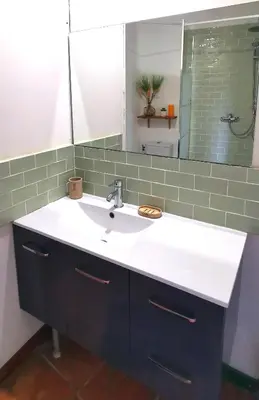 a bathroom with a white sink and a mirror at Domaine Vents Du Sud in Vingrau