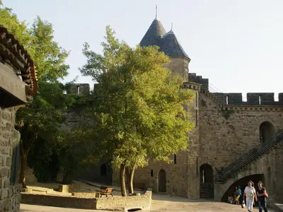 a castle with a tree in front of it at Holiday Home in Montbrun with Pool & Vineyards in Montbrun-des-Corbières