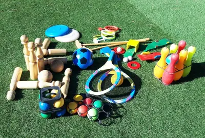 a group of toys sitting on the grass at Chouette coquette in Salses-le-Chateau