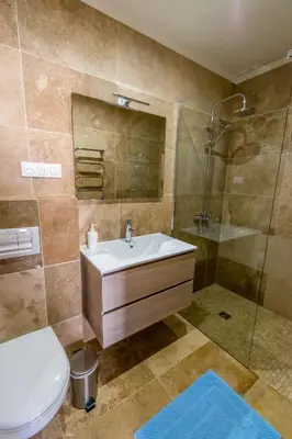 a bathroom with a sink and a shower and a toilet at Eloi Merle - Chambre d'hôtes in Olonzac