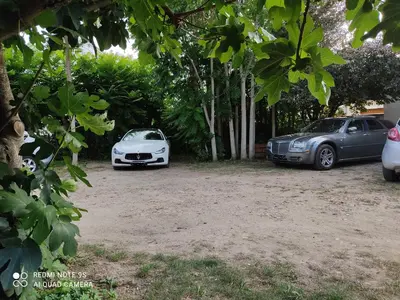 two cars parked in a parking lot with trees at Apartment Albert parking privé gratuit in Limoux