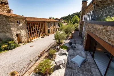 an overhead view of a courtyard of a building at Domaine Calmel & Joseph in Montirat