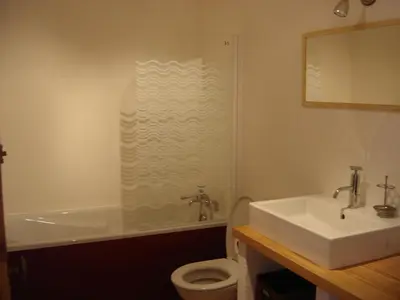 a bathroom with a sink and a toilet and a shower at Terres de Barréjat in Cazals-des-Baylès