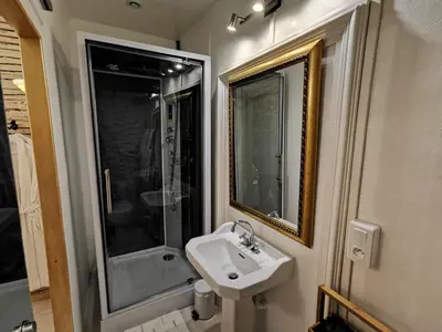 a bathroom with a sink and a shower at Château de Verdalle in Verdalle