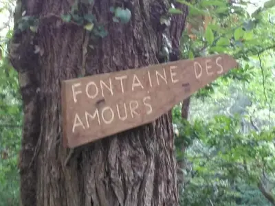 a sign on a tree that readsfeminine des arrows at Le gite de Cristal proche Bugarach in Granès