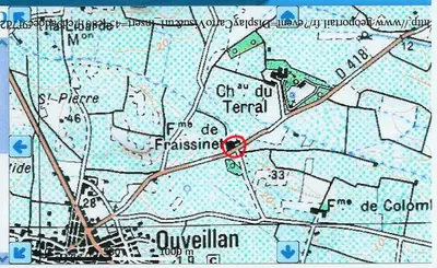 a map with a red circle in the middle at Le Domaine de Fraissinet in Ouveillan