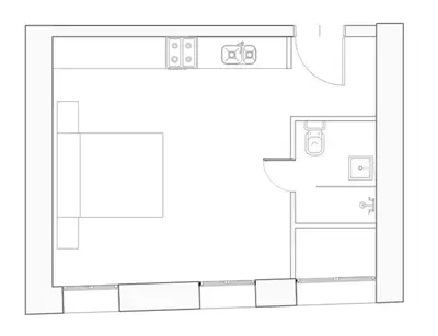a floor plan of a kitchen with a counter at La Maison des Vendangeurs sur Mer in Gruissan