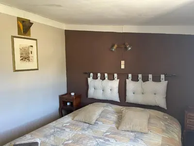 a bedroom with a large bed with white pillows at Montagne d'Alaric in Moux