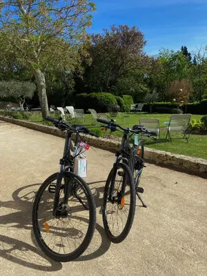 two bikes parked next to each other in a park at Logis Hôtel Château De Palaja in Carcassonne