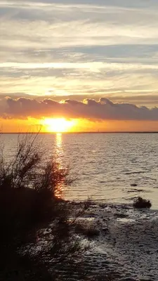a sunset over a body of water with the sun setting at Appartement Le Flamant Rose in Port-la-Nouvelle