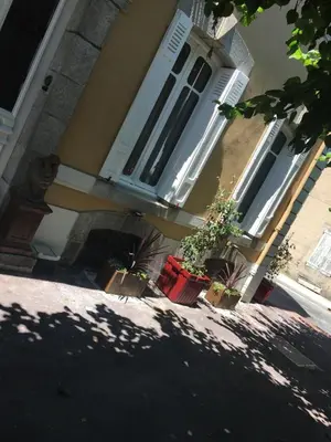 a group of potted plants in front of a house at GUESTHOUSE La VILLAE in Mazamet