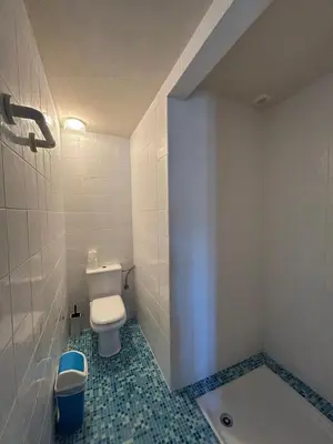 a small bathroom with a toilet and a shower at Domaine Les Salices in Azille