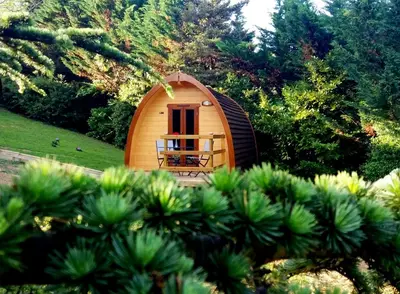 a small cabin in the middle of a garden at Belloréade Maison d'hôtes in Belloc