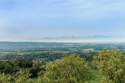 a view from the top of a hill with trees and mountains at Cap de Castel in Puylaurens