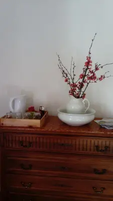 a wooden dresser with a vase on top of it at La Bouriotte, chambre d'hôtes Sycomore, in Labastide-Rouairoux