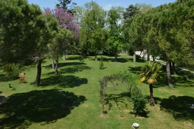 a park with trees and a bench in the grass at LA LOUISIANE 31 in Villefranche-de-Lauragais