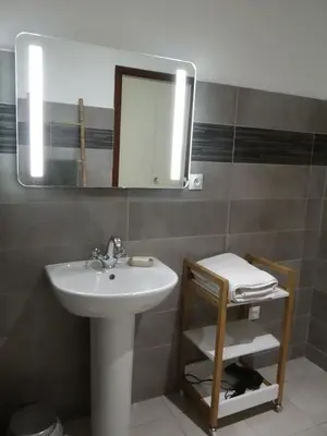 a bathroom with a sink and a mirror at 37 au soleil in Montréal