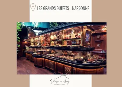 a restaurant with a counter with food on it at Apartment Carcasses in Carcassonne