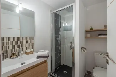 a bathroom with a shower and a sink at La Maisonnette Narbonnaise (Proche Grands Buffets) in Narbonne