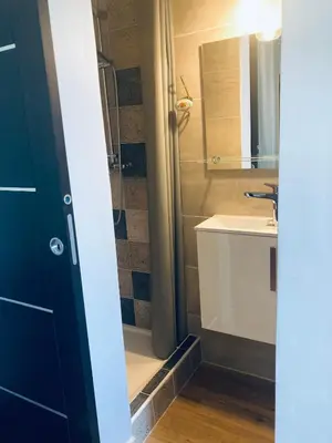 a bathroom with a shower and a sink at Casa Cessenon in Cessenon