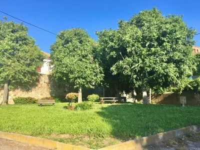 a park with trees and a bench in the grass at La Maison du Canal - Canal Studio in Homps