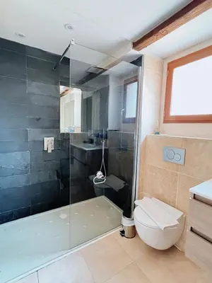 a bathroom with a shower and a toilet and a sink at Domus Via Domitia in Narbonne