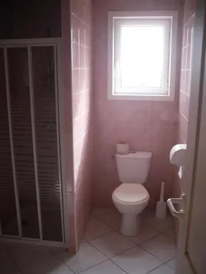 a bathroom with a toilet and a window at Domaine de la Pendule in Issel