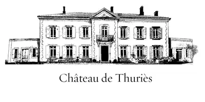 a black and white drawing of a white house at Chateau de Thuries in Revel