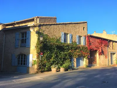 a stone building with plants on the side of it at La maison Vigne Vierge in Lagrasse