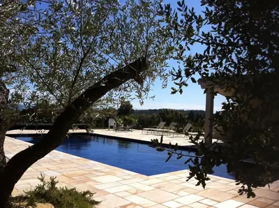 a swimming pool with a tree in the foreground at Domaine de Cazaban in Villegailhenc