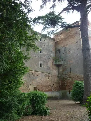 a large brick wall with a tree in front of it at Château de Vallègue in Vallègue