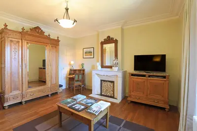 a living room with a television and a fireplace at La Villa de Mazamet in Mazamet