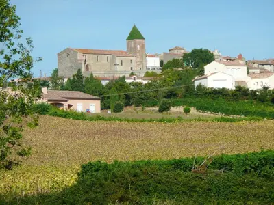 a town on a hill with a castle in the background at Manoir enchanteur à Cailhau avec piscine privée sécurisée in Cailhau