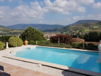 a swimming pool with a view of the mountains at Villa in Limoux with Private Pool & Mountain Views in Limoux