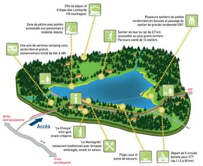 a map of the trails at acadia park at Studio duplex 1 Lac des Montagnès in Mazamet