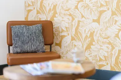 a brown chair with a pillow in a room at Logement Onze Chambres & Gîtes in Raissac-dʼAude