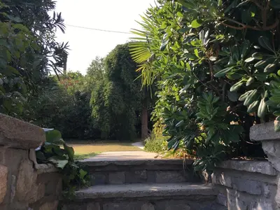 a garden with trees and a stone path at Spacious Villa Retreat in Carcassonne in Carcassonne
